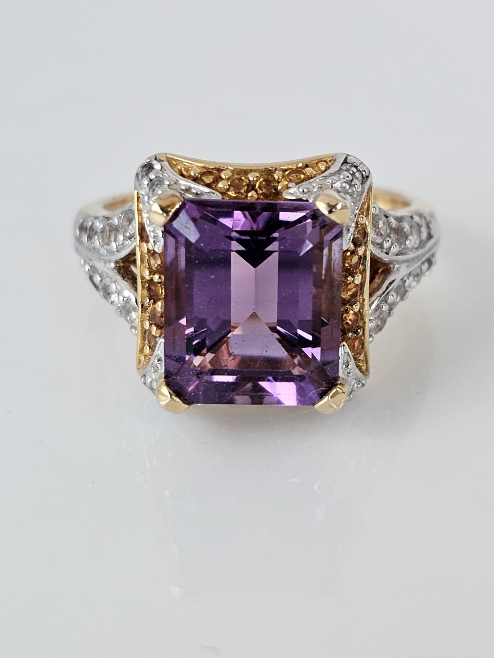 Authentic Victoria Wieck Amethyst & Citrine & Absolute Gems Ring Vermeil Sz 10